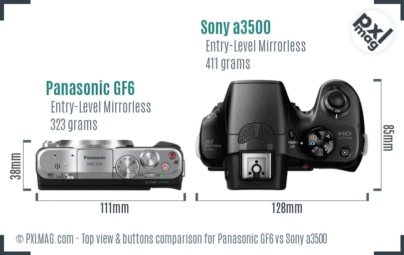 Panasonic GF6 vs Sony a3500 top view buttons comparison Panasonic GF6 vs Sony a3500 top view buttons comparison