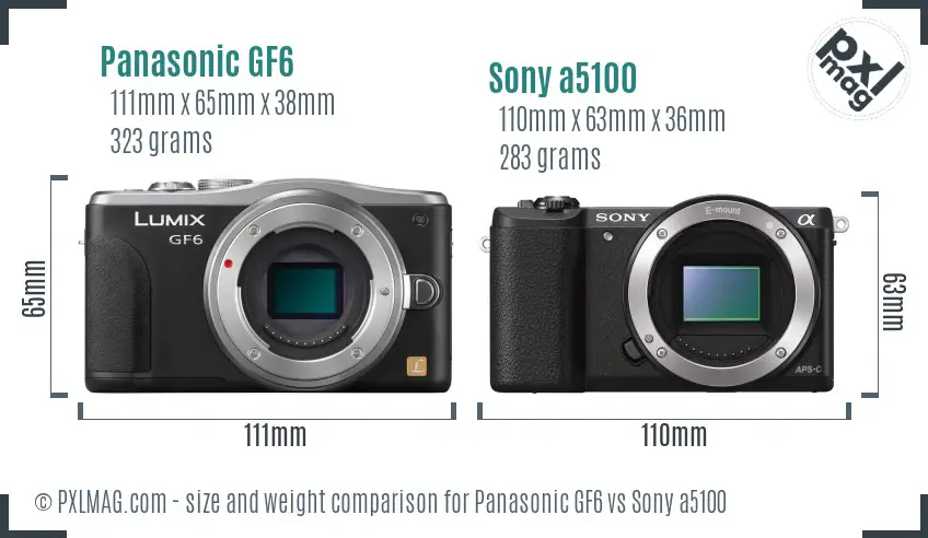 Panasonic GF6 vs Sony a5100 size comparison