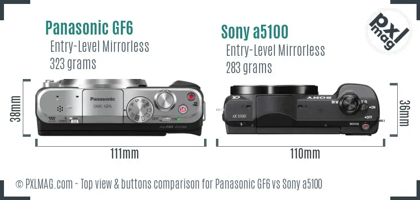 Panasonic GF6 vs Sony a5100 top view buttons comparison