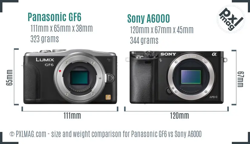 Panasonic GF6 vs Sony A6000 size comparison