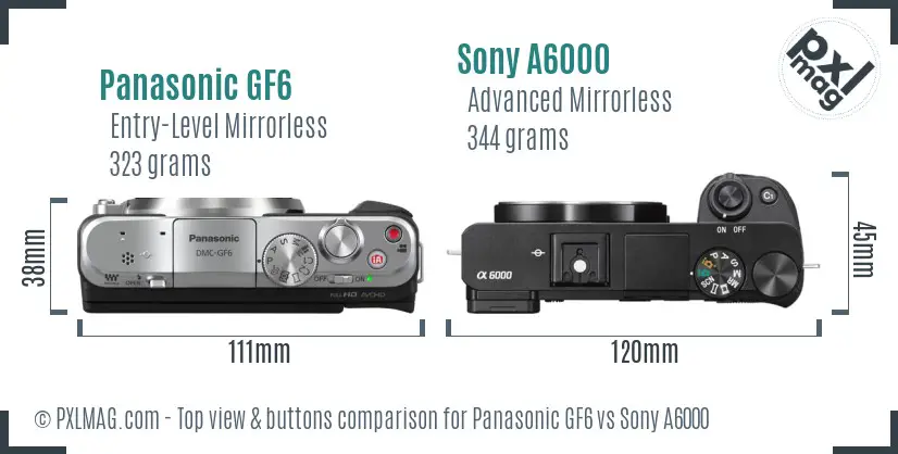 Panasonic GF6 vs Sony A6000 top view buttons comparison