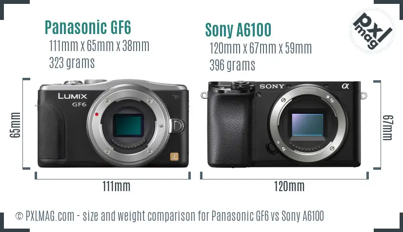 Panasonic GF6 vs Sony A6100 size comparison