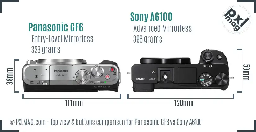 Panasonic GF6 vs Sony A6100 top view buttons comparison