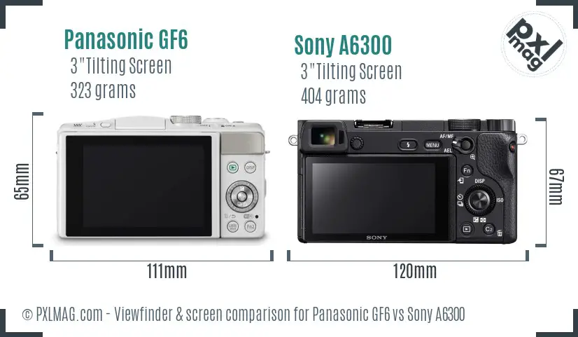 Panasonic GF6 vs Sony A6300 Screen and Viewfinder comparison