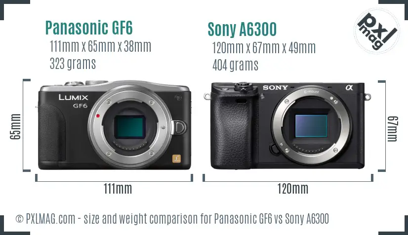 Panasonic GF6 vs Sony A6300 size comparison