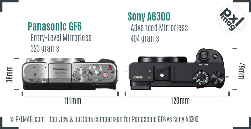 Panasonic GF6 vs Sony A6300 top view buttons comparison