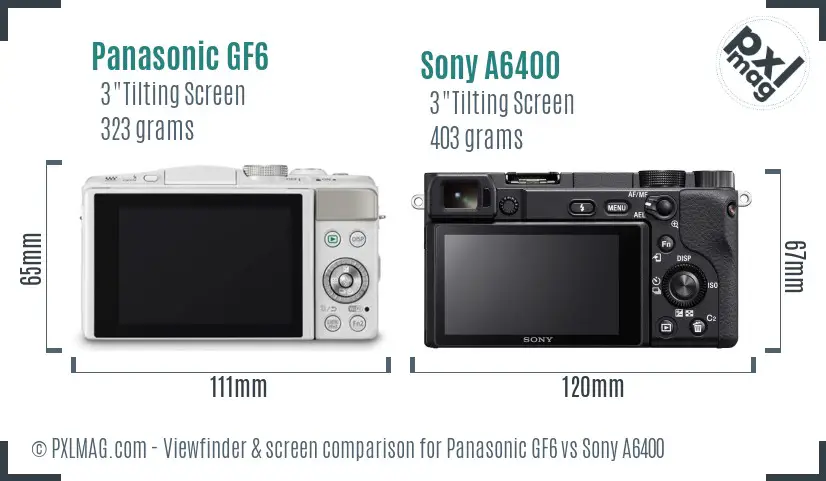Panasonic GF6 vs Sony A6400 Screen and Viewfinder comparison