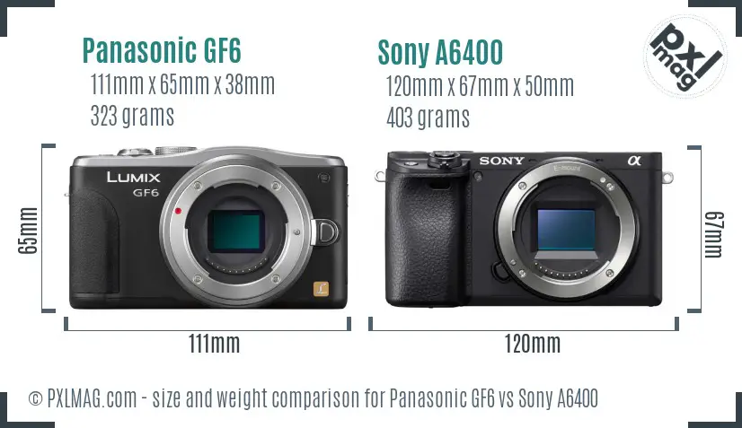 Panasonic GF6 vs Sony A6400 size comparison