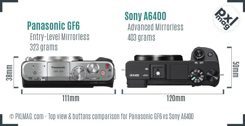 Panasonic GF6 vs Sony A6400 top view buttons comparison