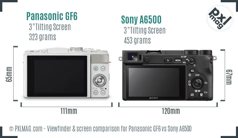 Panasonic GF6 vs Sony A6500 Screen and Viewfinder comparison