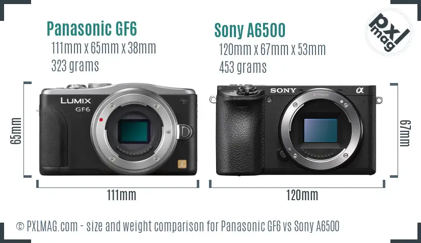Panasonic GF6 vs Sony A6500 size comparison