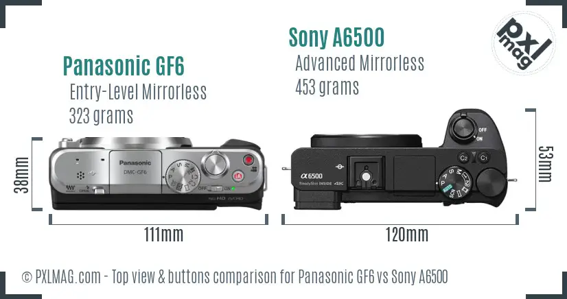 Panasonic GF6 vs Sony A6500 top view buttons comparison