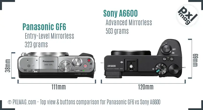 Panasonic GF6 vs Sony A6600 top view buttons comparison Panasonic GF6 vs Sony A6600 top view buttons comparison