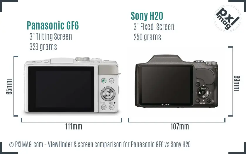 Panasonic GF6 vs Sony H20 Screen and Viewfinder comparison