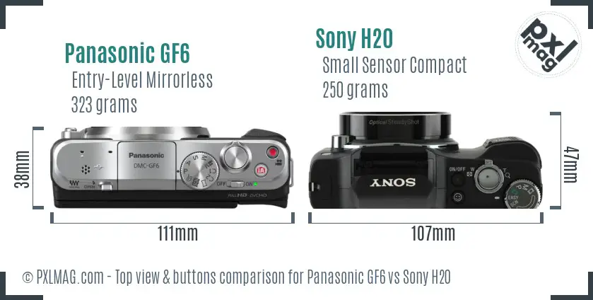 Panasonic GF6 vs Sony H20 top view buttons comparison