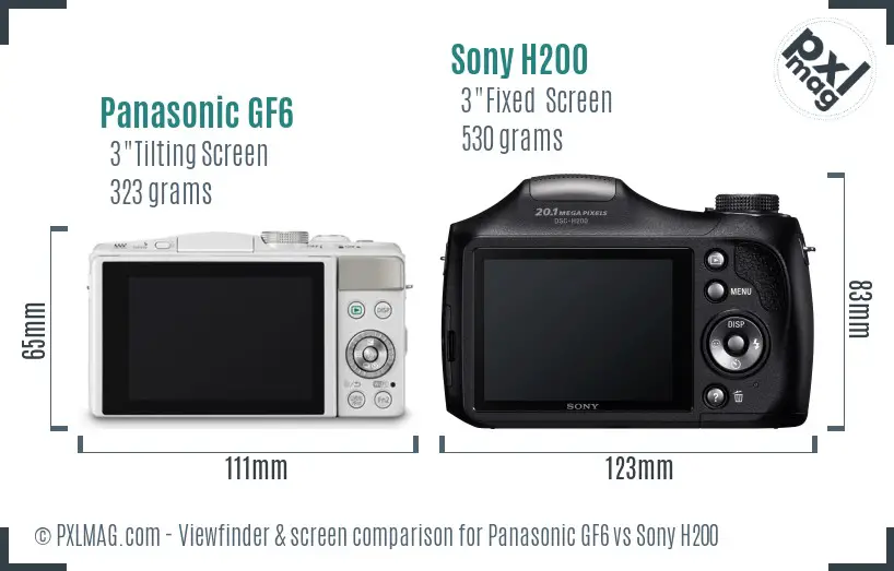 Panasonic GF6 vs Sony H200 Screen and Viewfinder comparison Panasonic GF6 vs Sony H200 Screen and Viewfinder comparison