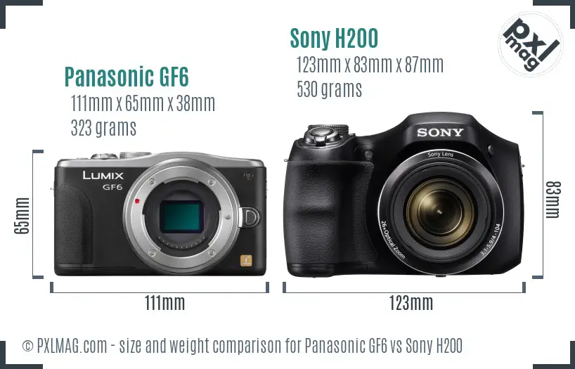 Panasonic GF6 vs Sony H200 size comparison Panasonic GF6 vs Sony H200 size comparison