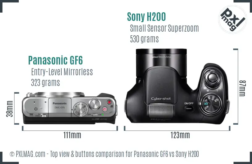Panasonic GF6 vs Sony H200 top view buttons comparison Panasonic GF6 vs Sony H200 top view buttons comparison