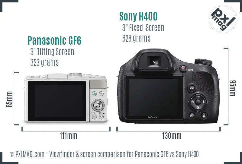 Panasonic GF6 vs Sony H400 Screen and Viewfinder comparison