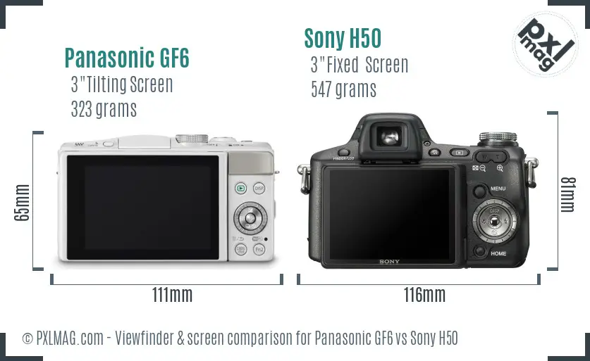 Panasonic GF6 vs Sony H50 Screen and Viewfinder comparison