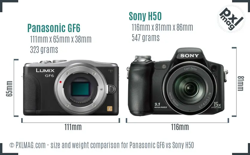 Panasonic GF6 vs Sony H50 size comparison