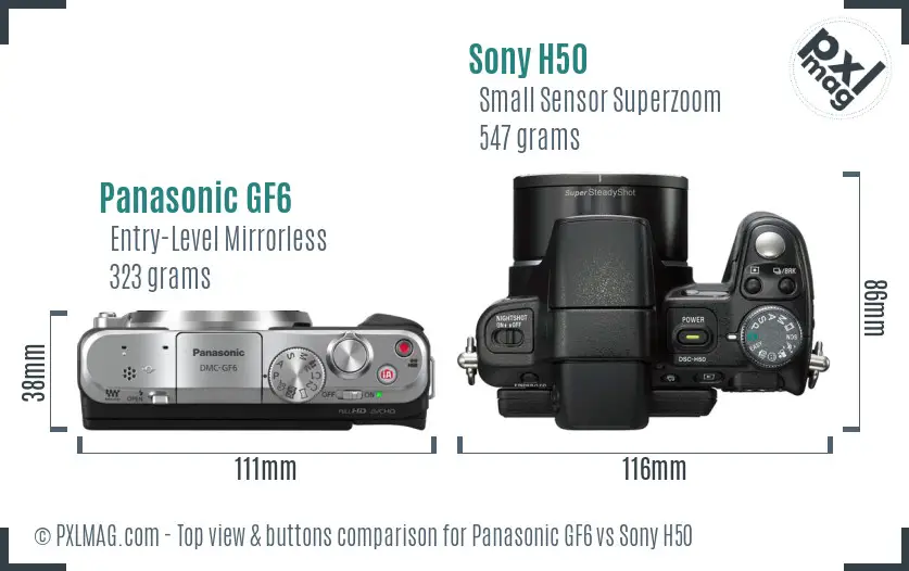 Panasonic GF6 vs Sony H50 top view buttons comparison