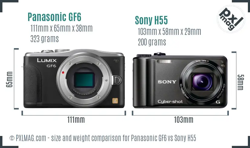 Panasonic GF6 vs Sony H55 size comparison Panasonic GF6 vs Sony H55 size comparison
