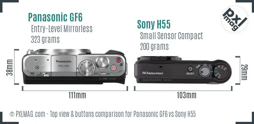 Panasonic GF6 vs Sony H55 top view buttons comparison Panasonic GF6 vs Sony H55 top view buttons comparison