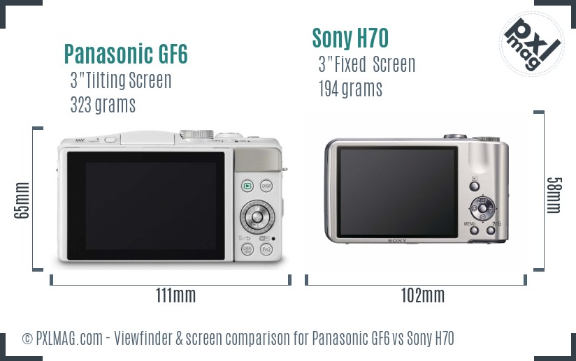 Panasonic GF6 vs Sony H70 Screen and Viewfinder comparison