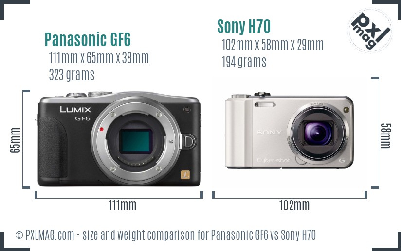 Panasonic GF6 vs Sony H70 size comparison