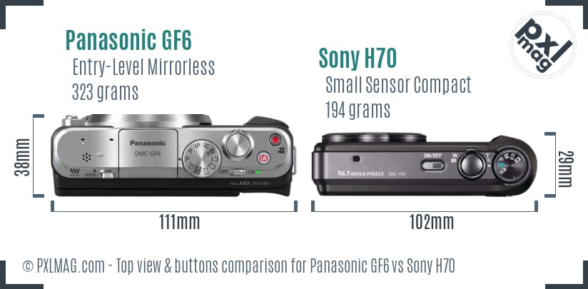 Panasonic GF6 vs Sony H70 top view buttons comparison