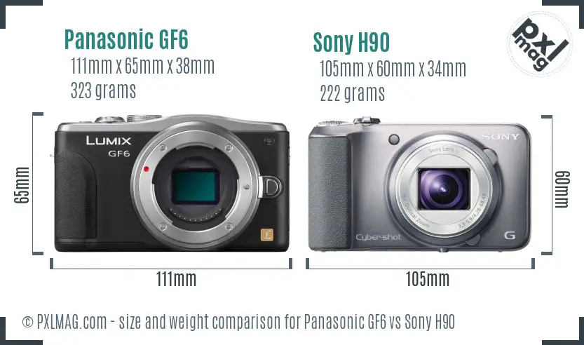 Panasonic GF6 vs Sony H90 size comparison Panasonic GF6 vs Sony H90 size comparison