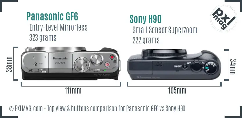 Panasonic GF6 vs Sony H90 top view buttons comparison Panasonic GF6 vs Sony H90 top view buttons comparison