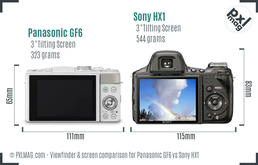 Panasonic GF6 vs Sony HX1 Screen and Viewfinder comparison