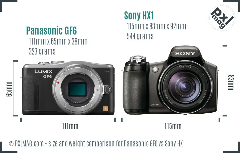 Panasonic GF6 vs Sony HX1 size comparison