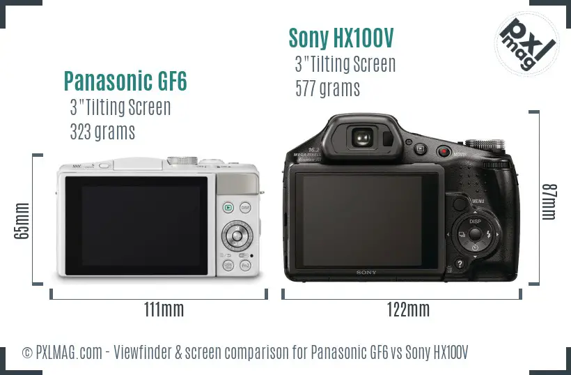 Panasonic GF6 vs Sony HX100V Screen and Viewfinder comparison Panasonic GF6 vs Sony HX100V Screen and Viewfinder comparison