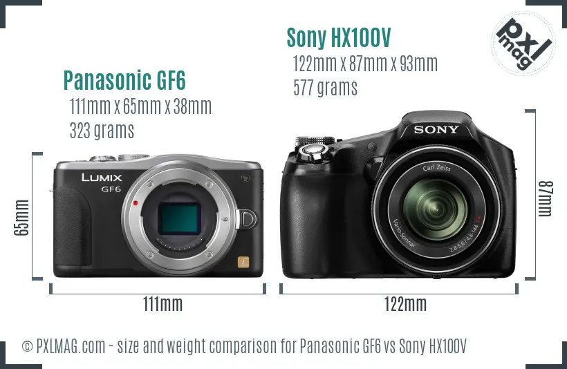 Panasonic GF6 vs Sony HX100V size comparison Panasonic GF6 vs Sony HX100V size comparison