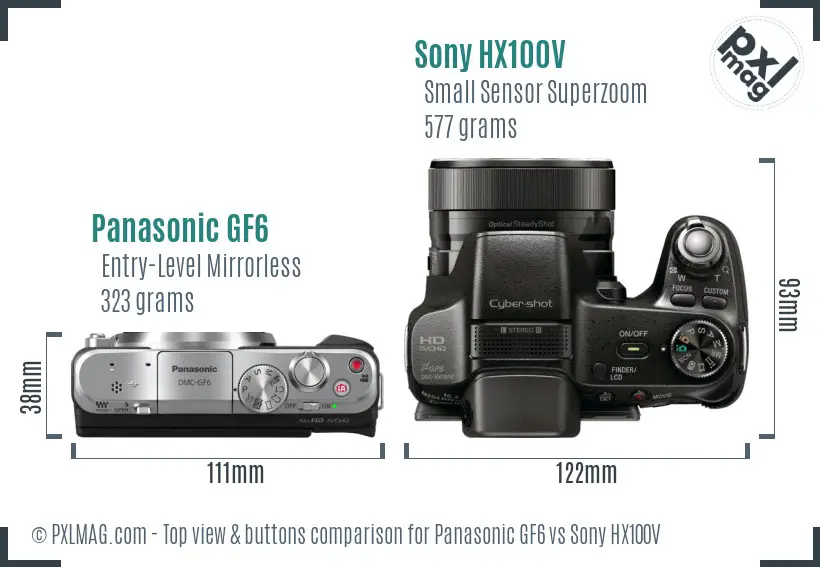 Panasonic GF6 vs Sony HX100V top view buttons comparison Panasonic GF6 vs Sony HX100V top view buttons comparison