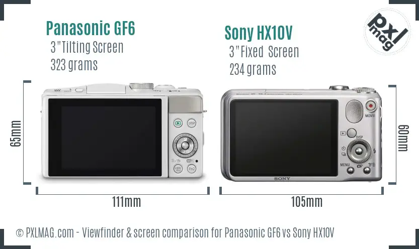 Panasonic GF6 vs Sony HX10V Screen and Viewfinder comparison Panasonic GF6 vs Sony HX10V Screen and Viewfinder comparison