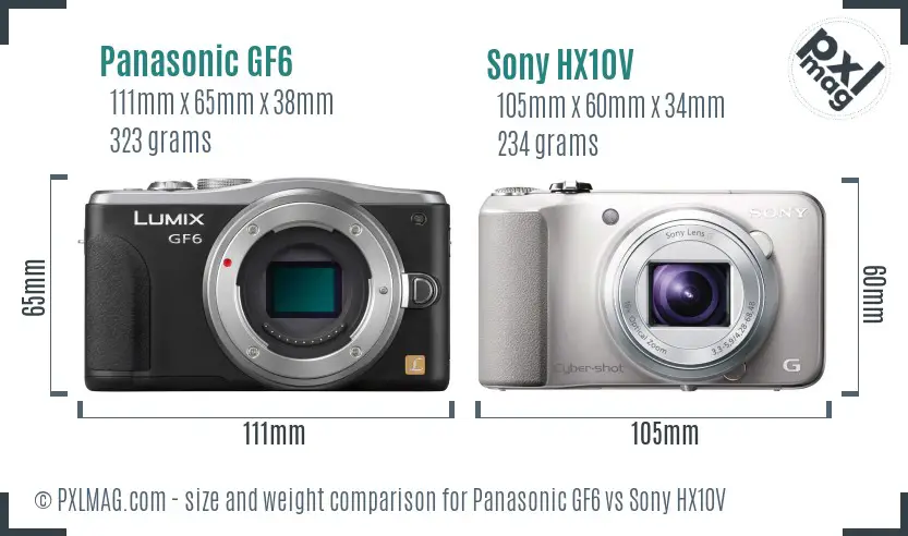 Panasonic GF6 vs Sony HX10V size comparison Panasonic GF6 vs Sony HX10V size comparison