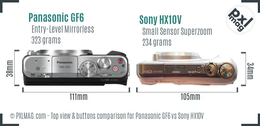 Panasonic GF6 vs Sony HX10V top view buttons comparison Panasonic GF6 vs Sony HX10V top view buttons comparison
