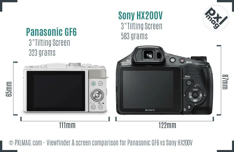 Panasonic GF6 vs Sony HX200V Screen and Viewfinder comparison