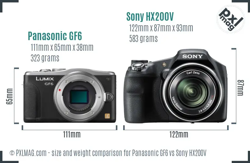 Panasonic GF6 vs Sony HX200V size comparison