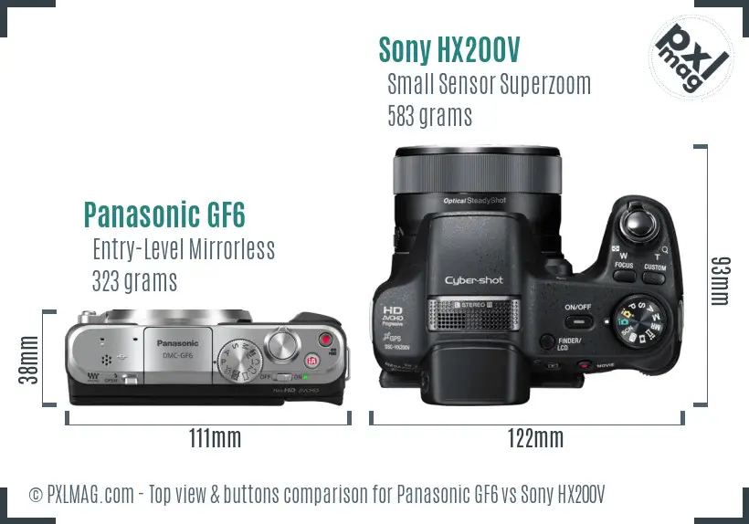 Panasonic GF6 vs Sony HX200V top view buttons comparison