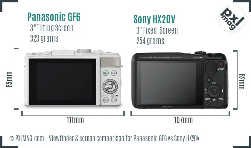 Panasonic GF6 vs Sony HX20V Screen and Viewfinder comparison