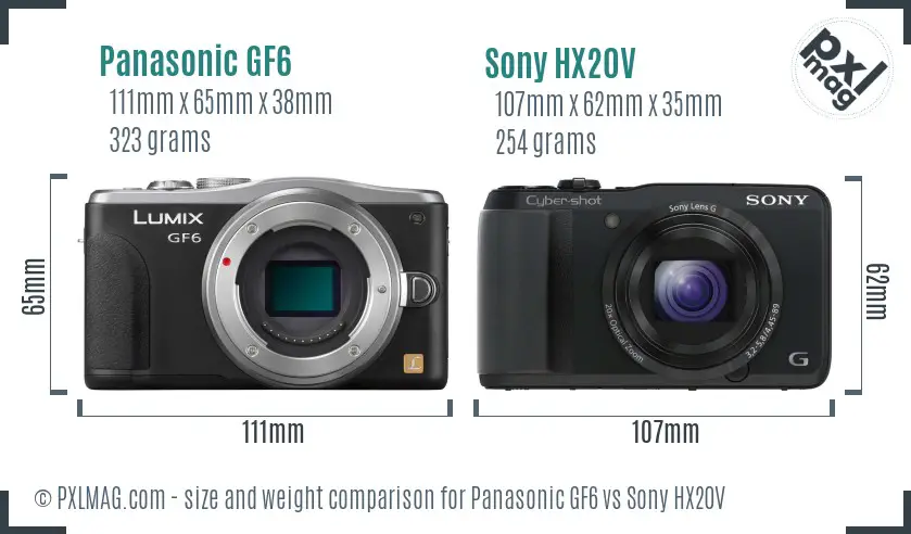 Panasonic GF6 vs Sony HX20V size comparison