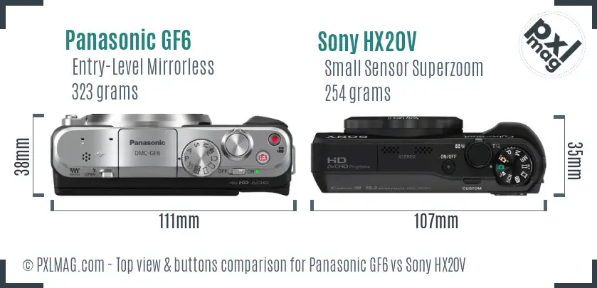 Panasonic GF6 vs Sony HX20V top view buttons comparison