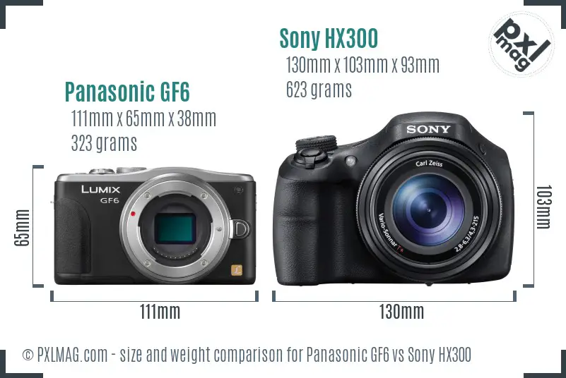 Panasonic GF6 vs Sony HX300 size comparison