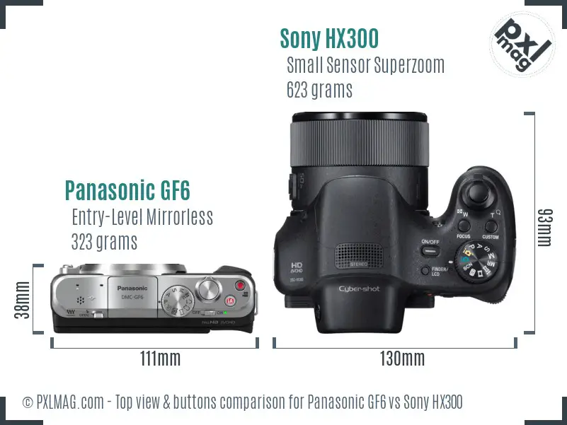 Panasonic GF6 vs Sony HX300 top view buttons comparison