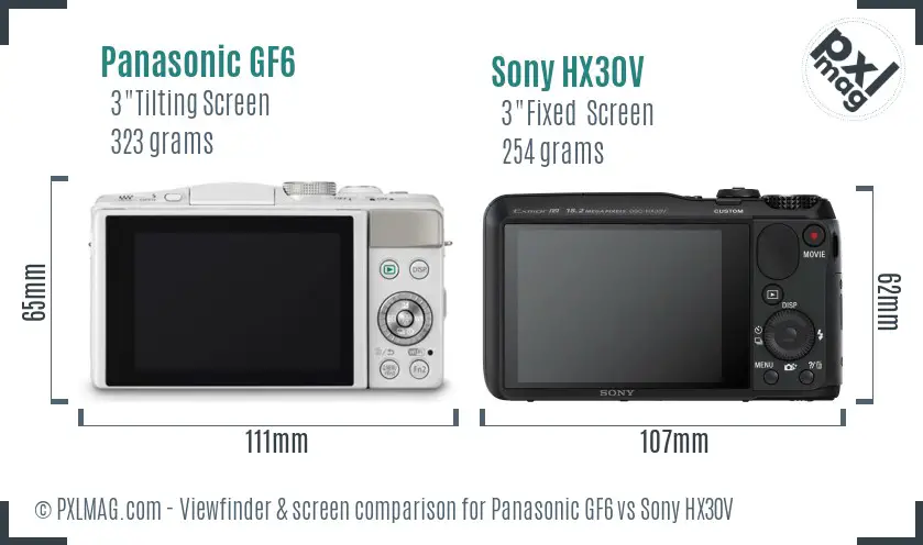 Panasonic GF6 vs Sony HX30V Screen and Viewfinder comparison